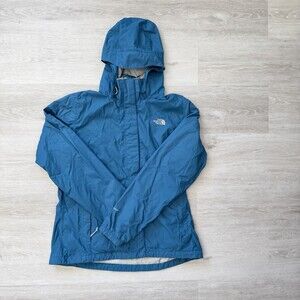 The North Face Rain Jacket Hooded Windbreaker Women's Large Blue HyVent GUC